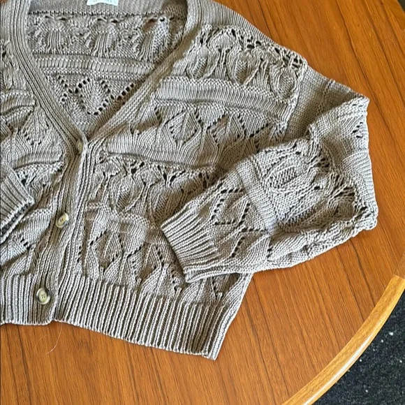 Brown Ribbed Cardigan with Geometric Design - Picture 5 of 6